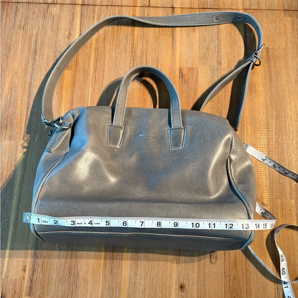 Gray faux Leather Handbag with Adjustable Strap